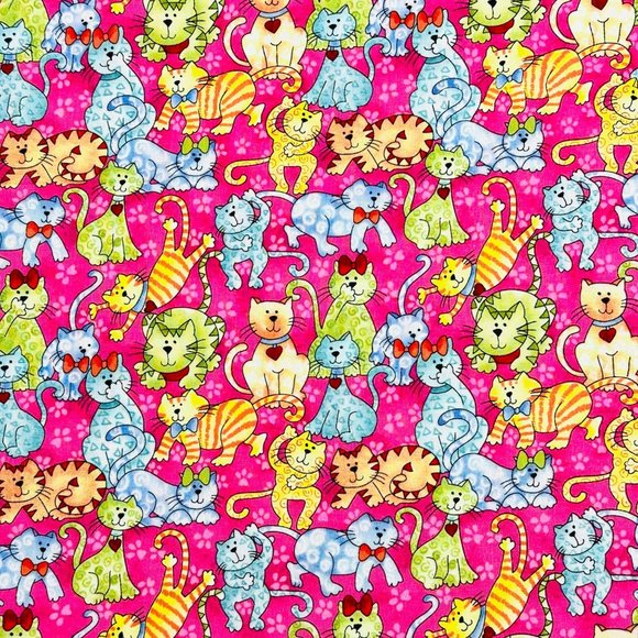 Whimsical Cat Cotton Quilting/Sewing Fabric - 1/2 Yard - Picture 1 of 4